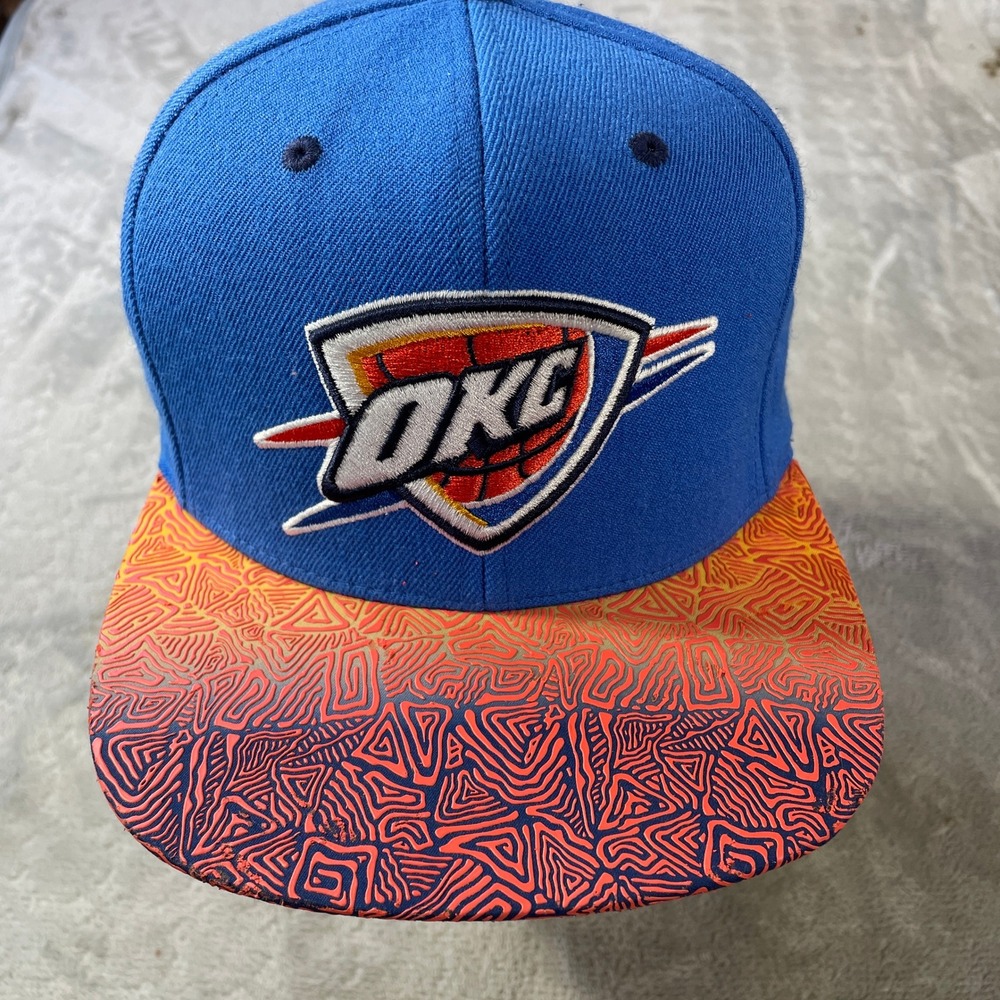 Oklahoma City Thunder OKC Snapback Hat Cap Mitchell & Ness Blue Orange Maze Brim